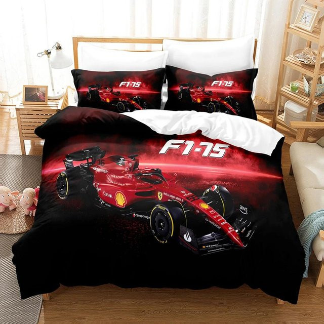 Nurb Formel-Rennwagen Bettwäscheset mit 3D-Motiv für Kinder, rot, B/H: 140 x 200 cm - Bild 1