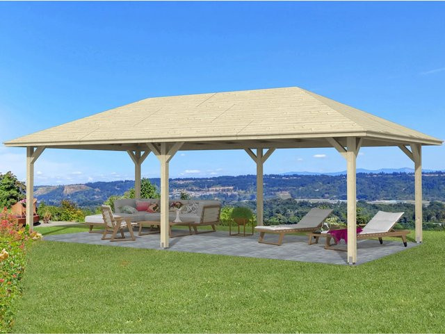Skan Holz Pavillon Orleans 3 aus unbehandeltem Fichtenholz in Beige und Braun, B/T/H: 836 x 424 x 344 cm - Bild 1