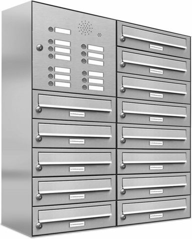 AL Briefkasten für 13 Parteien, Aufputzmontage, silberfarben, B/H/T: 76,6 x 92 x 27,5 cm - Bild 1