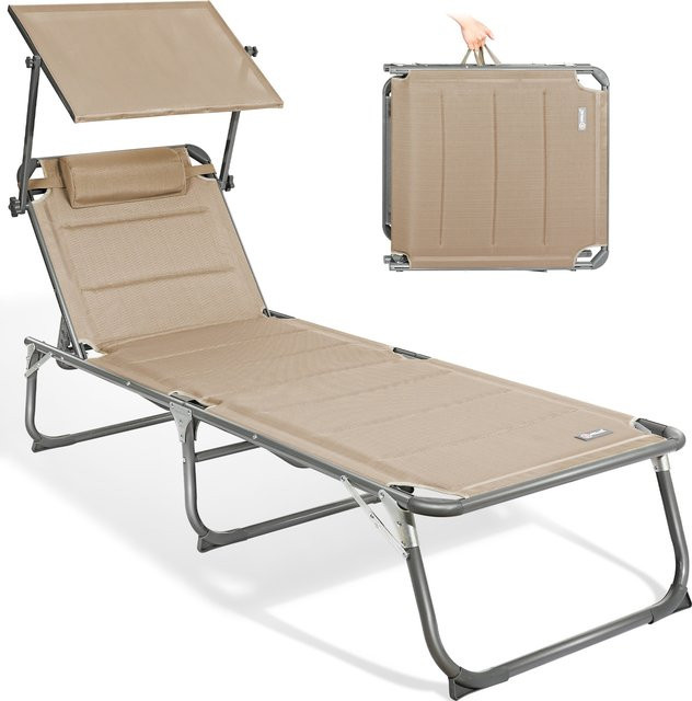 HOMECALL Klappbare Gartenliege Sonnenliege aus Textilene mit verstellbarer Rückenlehne und Polsterung in Beige - Bild 1