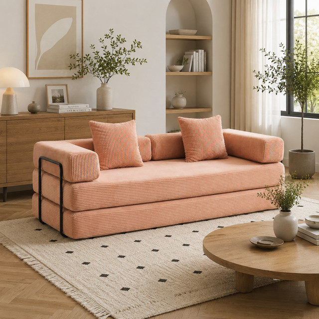 Vankel Modulares Cord-Bodensofa in Multicolour mit Kissen und Chaiselongue, wandelbare Lazy Couch zum Falten und Kombinieren - Bild 1
