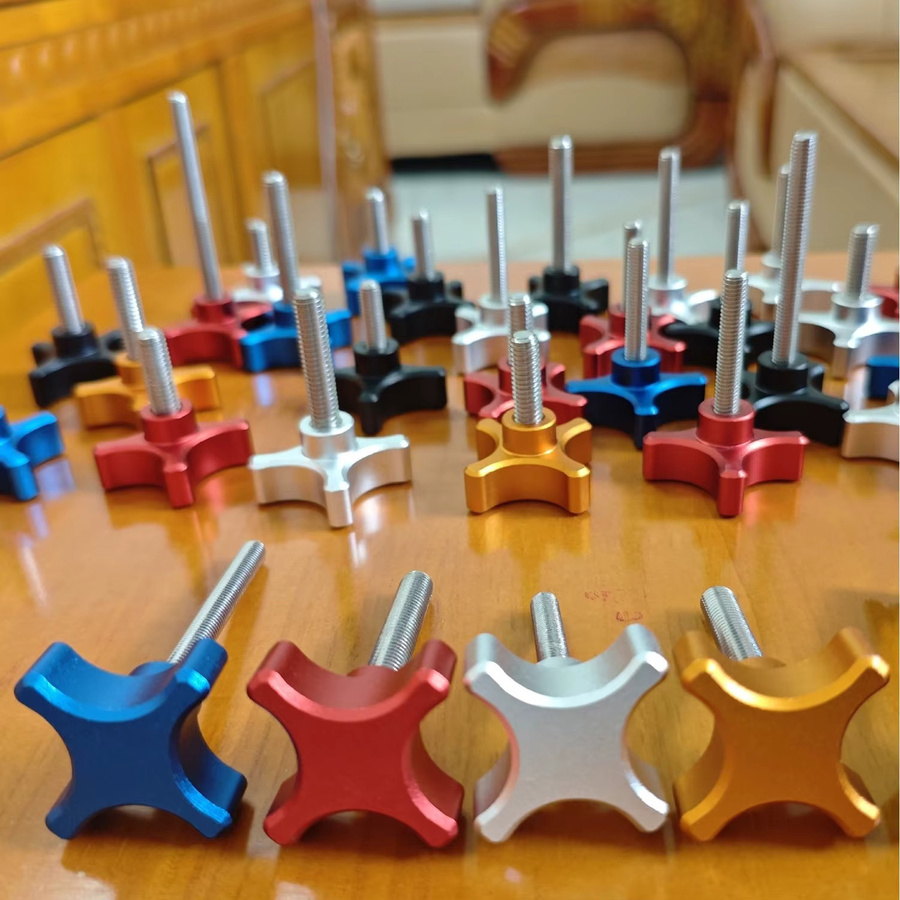 Edelstahl Sterngriffschraube als Daumenschraube und Spannschraube aus Aluminium in Silber und Multicolour, M6 M8 Gewinde, Länge 10mm bis 100mm - Bild 4