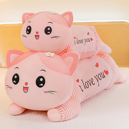 YIRAN ring 2 Plüschtier Glückliche Katze als weiches Seitenschlafkissen für Babys und Mädchen, Farbe: Weiß, Breite: 70 cm