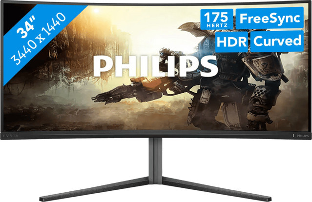 Philips Evnia 34M2C6500/00 Gaming-Monitor mit 34 Zoll OLED Display, QHD 1440p, 175 Hz, Anthrazit/Schwarz, HDMI, DisplayPort und USB-C - Bild 1