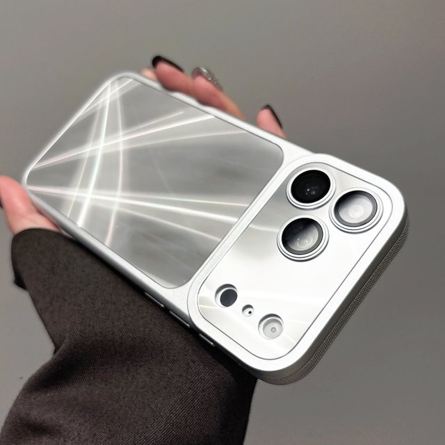 Versilberte Aurora-Laser-Glanz-Handyhülle für Apple iPhone 17 16 15 14 13 Pro Max mit Kameraschutz und stoßfester Panzerung in Silber und Orange - Bild 1