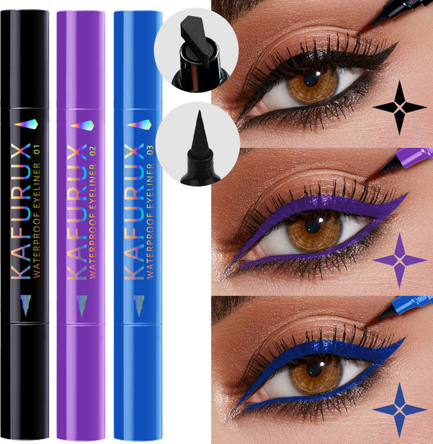KAFURUX Eyeliner-Stift, 3 Farben, wasserfest, Schwarz, Blau, Lila, Unisex - Bild 1