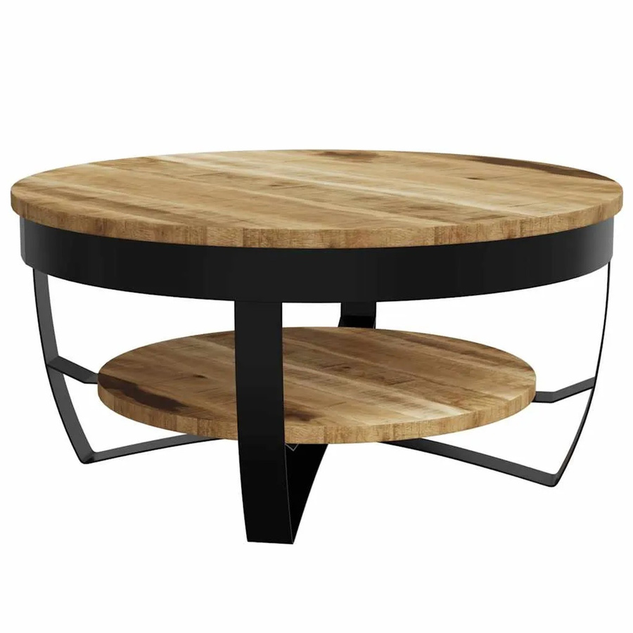 vidaXL Couchtisch aus rauem Mangoholz und pulverbeschichtetem Stahl in Braun, B/T/H: 65 x 32 x 32 cm - Bild 2