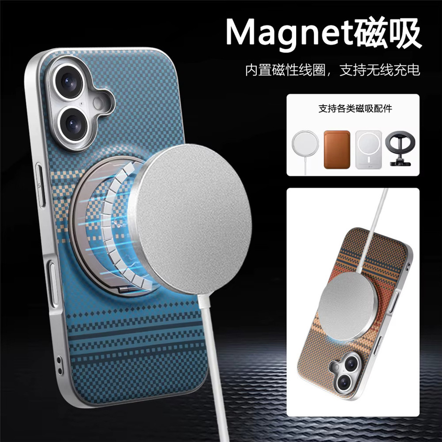 OLPAY Magnetische Kevlar Carbon Fiber Handyhülle mit 360 Grad drehbarem Ringhalter für iPhone 17 16 15 14 13 12 Pro Max Plus kompatibel mit MagSafe in Orange und Multicolour - Bild 4