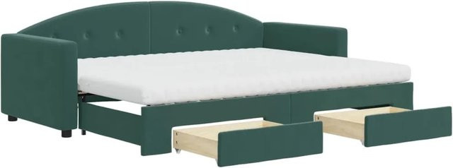 vidaXL Tagesbett ausziehbar mit Schubladen in Dunkelgrün aus Samt, B/T/H: 80 x 200 x 90 cm - Bild 1