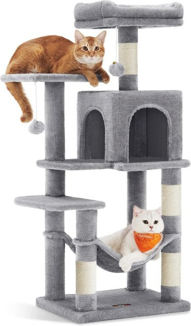 Feandrea Kratzbaum für Katzen mit 2 Plattformen, Höhle und integriertem Spielzeug, Hellgrau, Höhe: 112 cm - Bild 1