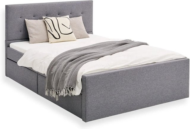 Homestyle4u Polsterbett mit Schubladen in Grau mit gestepptem Muster, B/T/H: 125 x 200 x 103 cm - Bild 1