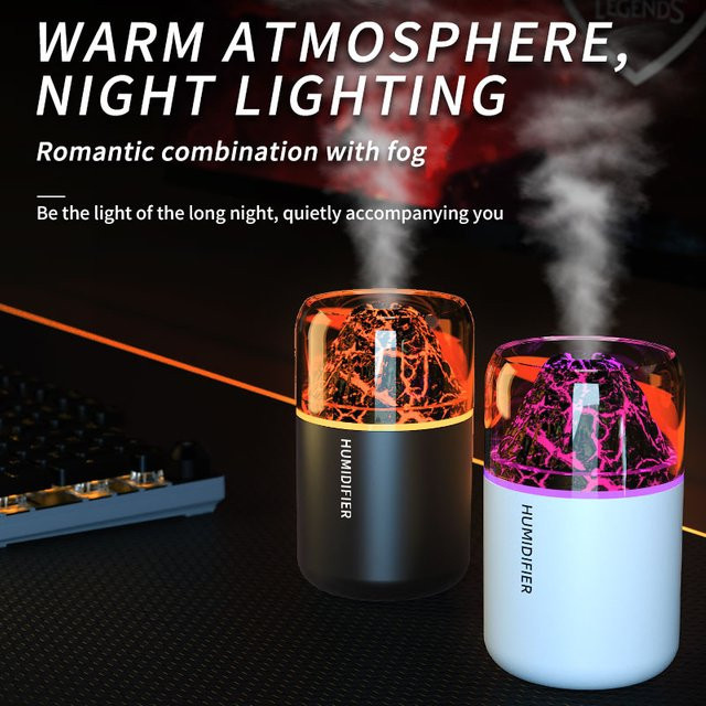 Seavidar Mini-Aroma-Diffuser mit Vulkan-Simulation und farbenfroher Beleuchtung, USB-Betrieb, Weiß/Mehrfarbig - Bild 1