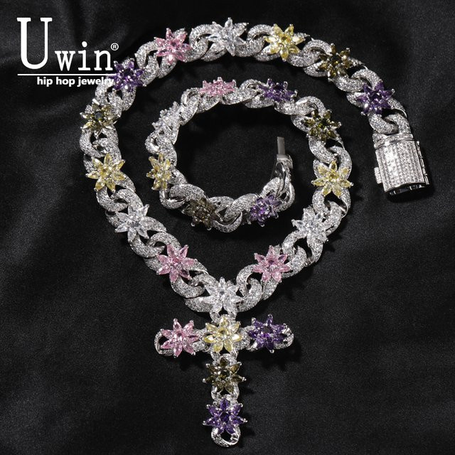 Uwin Kubanische Kette, Bunt, Zirkonia, Messing, Unisex - Bild 1