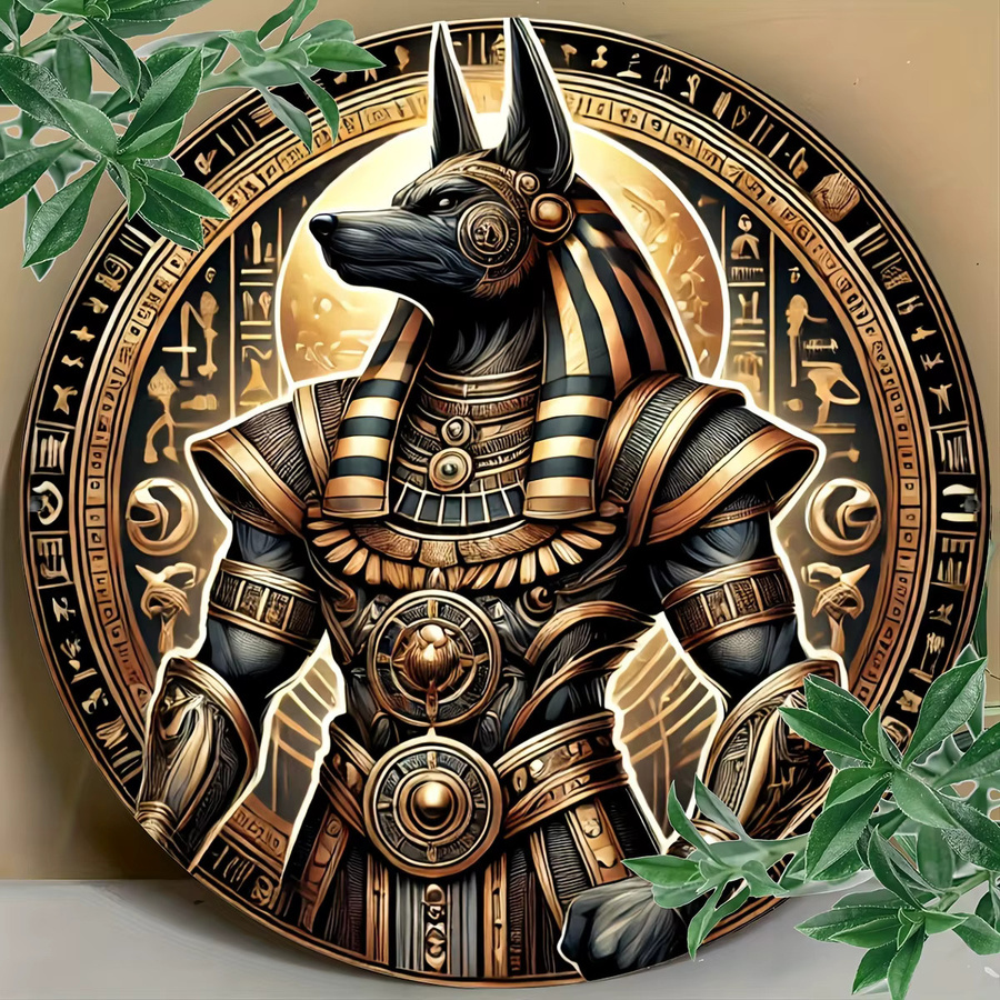 Potdemiel Wanddekoration Anubis Ägyptischer Gott aus Aluminium in Gold, wetterfeste Metall-Kunst für den Außenbereich - Bild 2