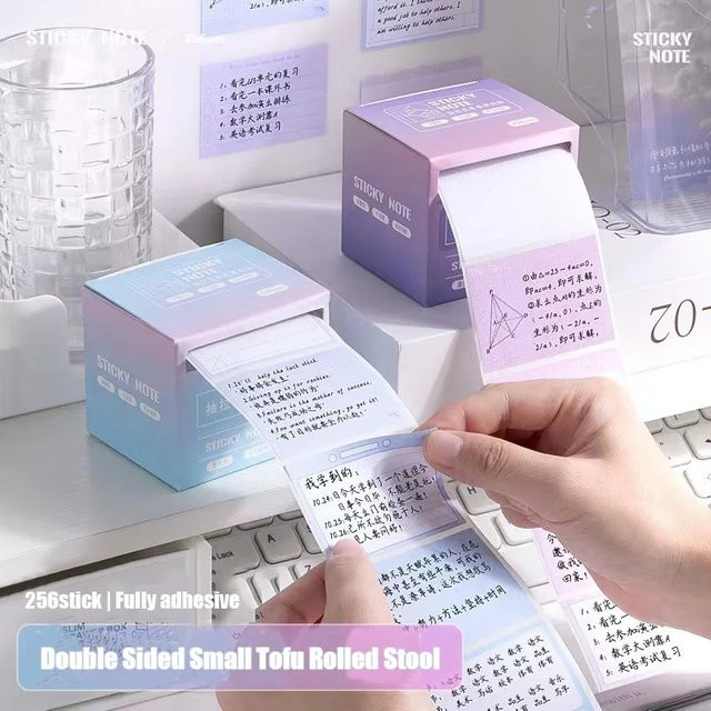Ausziehbare Haftnotizen Set mit 256 Stück in Multicolour und Purple, 8 Formate, klebende und abreißbare Papier-Aufkleber für Büro und Schule - Bild 1