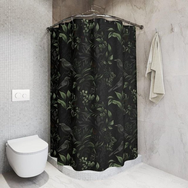 Dai Jiaochuan Gothic Duschvorhang mit floralem Botanik-Design in Grau, wasserdicht und schimmelresistent, B: 60 cm, H: 190 cm - Bild 1
