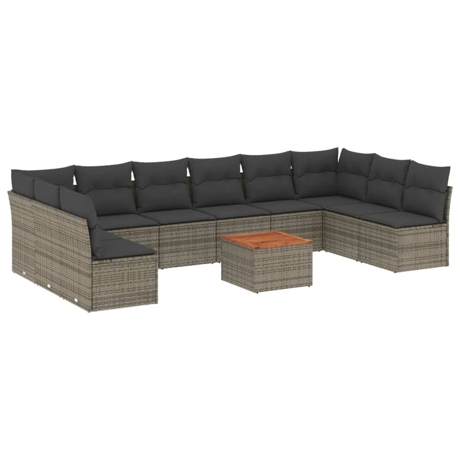 vidaXL 11-tlg. Garten-Sofagarnitur aus Polyrattan in Grau mit Kissen und Stauraum - Bild 2