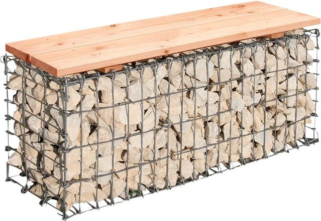 Bellissa Moderne Gabionen-Gartenbank aus Holz und feuerverzinktem Stahl B/T/H: 100 x 46 x 30 cm - Bild 1