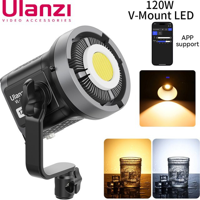 Ulanzi 120 W COB-Fotografie-Fülllicht in Schwarz mit V-Mount-Akku, zweifarbige Version 2700 K–6500 K und Bowens APP-Fernbedienung - Bild 1