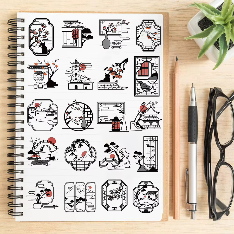 50 oder 100 Stück Vintage Silhouette Aufkleber im Cartoon Stil für dein Notebook und Telefon, ästhetische Schreibwaren in Multicolour - Bild 2