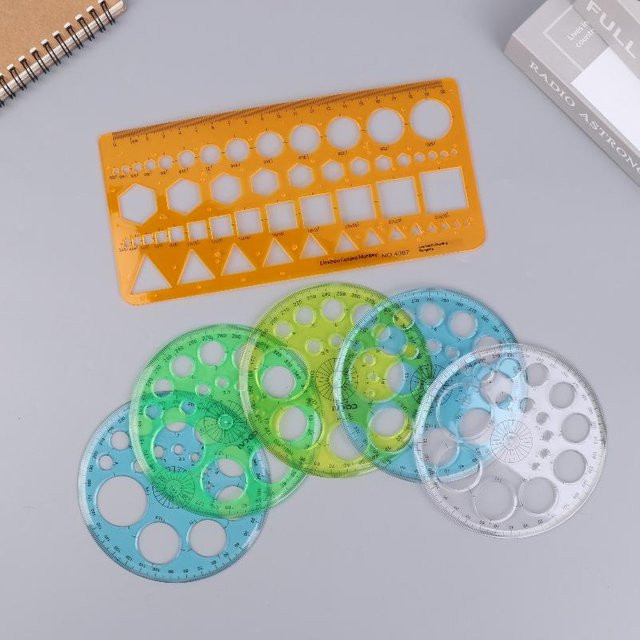 Multifunktions Geometrische Vorlage aus Kunststoff als Messlineal und Zeichenschablone für Kreise und geometrische Zeichnungen von CHENJ in Weiss oder Mehrfarbig - Bild 1
