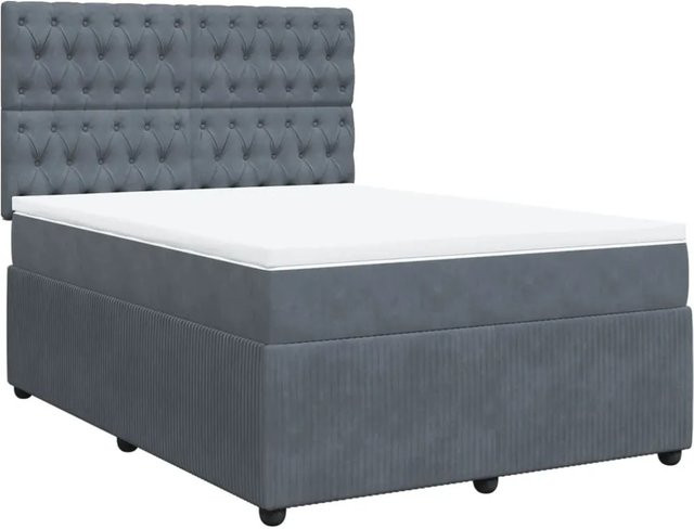 vidaXL Boxspringbett mit Matratze Hybrid-Design aus Samt in Grau, B/T/H: 140 x 200 x 144 cm - Bild 1