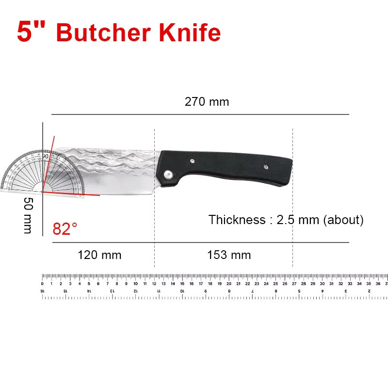 GuanQi Allzweck-Klappmesser mit schwarzem G10-Griff und 22 cm Klinge für Fleisch, Obst und Fisch - Bild 1