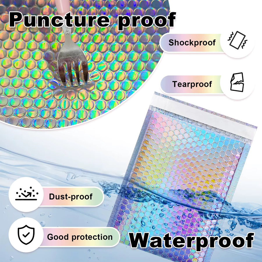 30 Stück holografische Luftpolstertaschen in Pink, wasserdichte und selbstklebende Versandtaschen aus Kunststoff mit Glitzer-Effekt - Bild 3