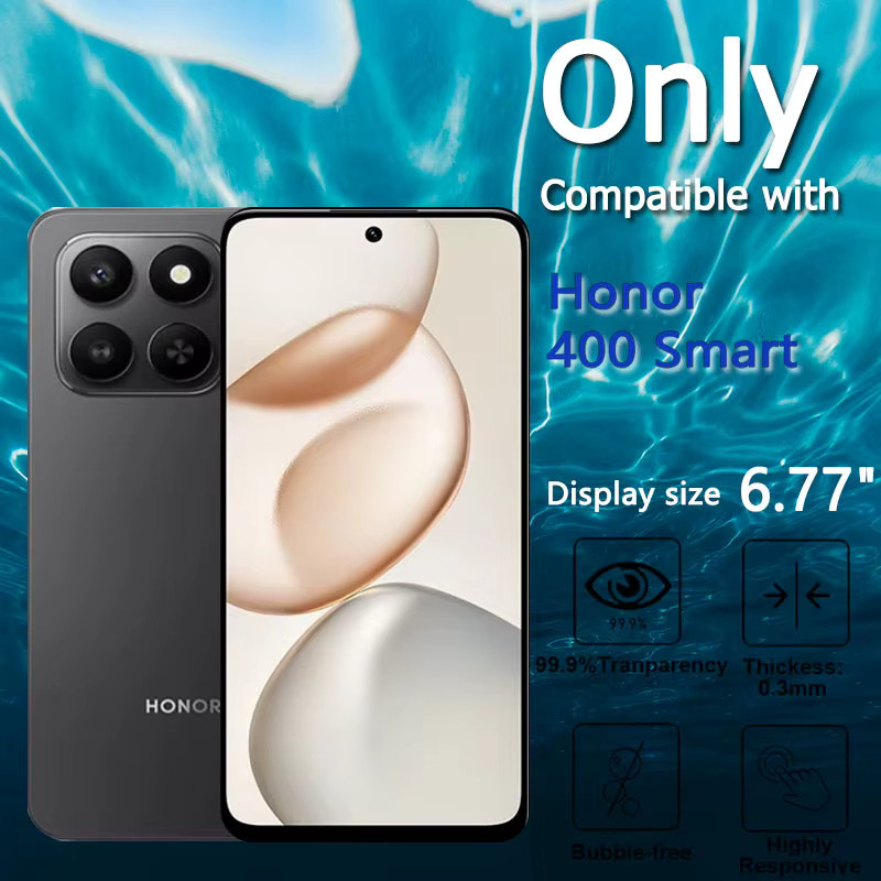 Displayschutzfolie aus gehärtetem Glas für Honor 400 Smart, 6,77 Zoll, transparent, kratzfest und fingerprintfreundlich - Bild 2