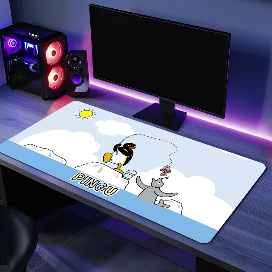 Großes Gaming Mauspad mit niedlichem Cartoon Pinguin Design, mehrfarbig, mit genähten Kanten und rutschfester Basis für deinen Schreibtisch - Bild 3