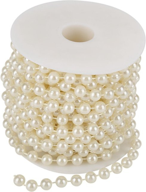 GoolRC Schleifperlen Draht Girlande in Beige, 10m Rolle mit 8mm Rundperlen für DIY Hochzeitsdekoration und Weihnachtsdeko - Bild 1