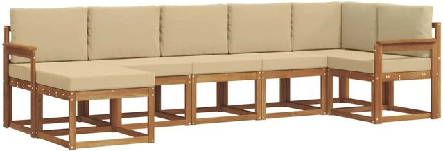 vidaXL Outdoor-Sofagarnitur 7-teilig aus massivem Akazienholz in Braun und Beige mit Kissen und L-Form - Bild 1