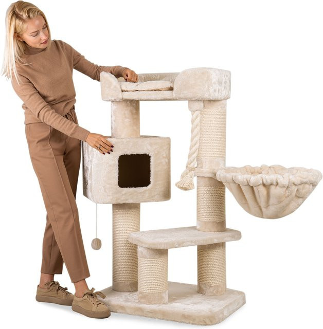 HAPPYPET Kratzbaum Maine Coon Kletterbaum mit Hängematte, Farbe: Beige, Höhe: 118 cm - Bild 1