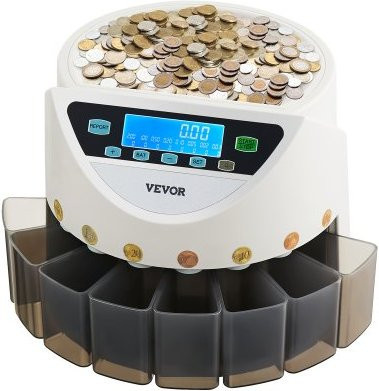VEVOR Euro-Münzsortierer und Münzzählmaschine für 8 Münzarten in Weiß mit LCD-Display und Zubehör inklusive 5 Münzröhren und 8 Münzboxen - Bild 1