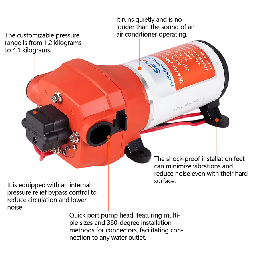 xmshxltd Vierkammer-Membranpumpe DC12/24V mit 35m Förderhöhe und 17LPM, automatische Selbstansaugpumpe als Wasserpumpen-Booster für Spülungen - Bild 5