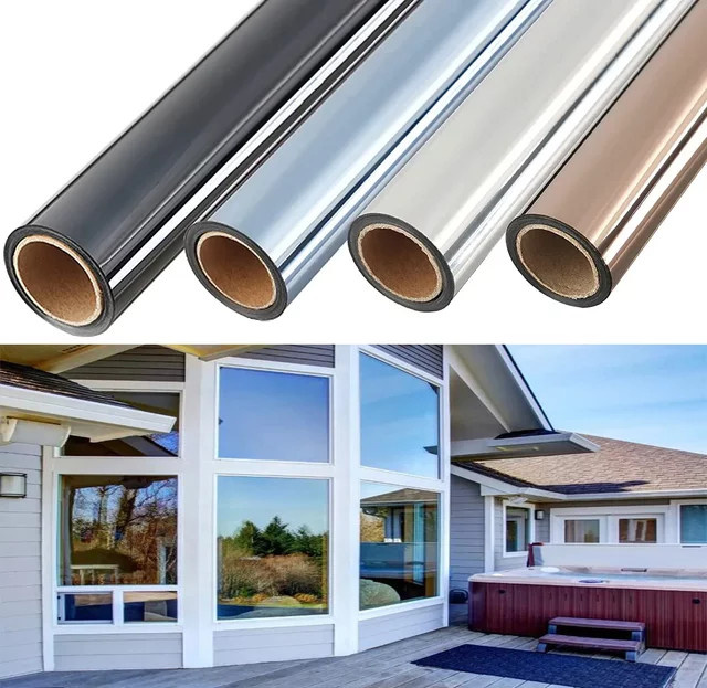 AFDB Einweg-Spiegelfolie für Fenster in Blau und Silber als Sichtschutz, Sonnenschutz und UV-Schutz zur Wärmeregulierung - Bild 1