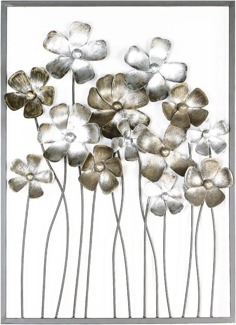 Gilde Wandrelief Fleurs in Braun und Gold, florales Metall-Wandrelief im Antik-Stil, Breite: 80 cm, Höhe: 58 cm - Bild 1