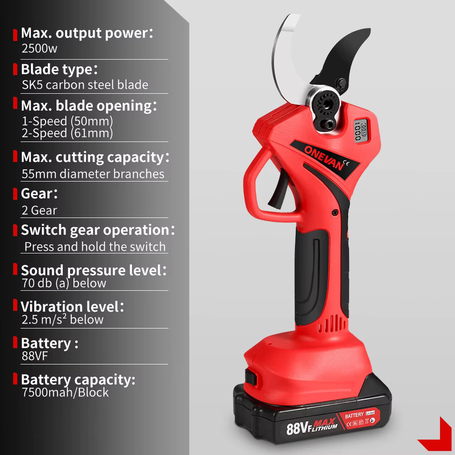 ONEVAN Bürstenlose elektrische Astschere mit 2-Gang-Trimmer in Rot für Makita LXT 18V Akku - Bild 3