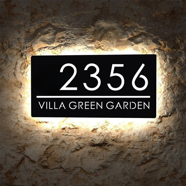Personalisiertes 3D-LED-Hausnummernschild aus Acryl in Schwarz mit kühlem Weiß für den Außenbereich und Garten - Bild 1