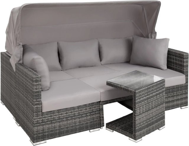tectake Aluminium Rattan Lounge San Marino, wetterfest und UV-beständig, Grau, B/T/H: 199 x 68 x 131 cm - Bild 2
