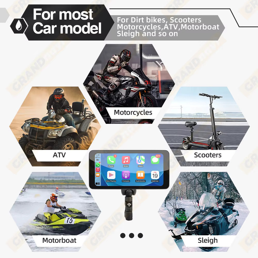 Grandnavi Motorrad Smart Display mit 6,5 Zoll Display, kabelloses Android Auto und CarPlay, IP67 wasserdicht, Bluetooth, Schwarz - Bild 6