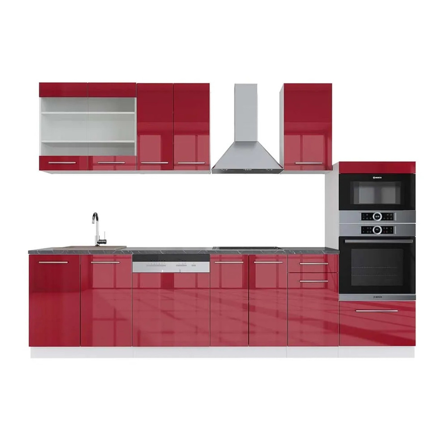 Vicco Fame-Line Küchenzeile Bordeaux Hochglanz und Weiß mit Hochschrank Anthrazit, Breite: 300 cm - Bild 2