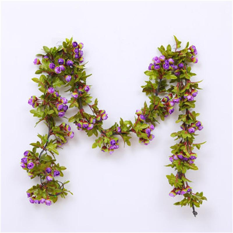 CosyHome Künstliche Rosen Laubgirlande als Hängende Dekoration aus Kunststoff in Pink und Purple - Bild 2
