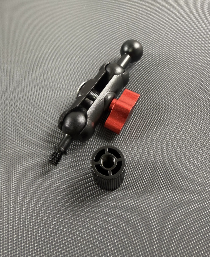 Universeller Metall-Gelenkstativkopf in Schwarz mit 1/4 Adapter, 17mm Kugelkopf und Telefonhalterung als Konvertierungs- und Erweiterungszubehör - Bild 1