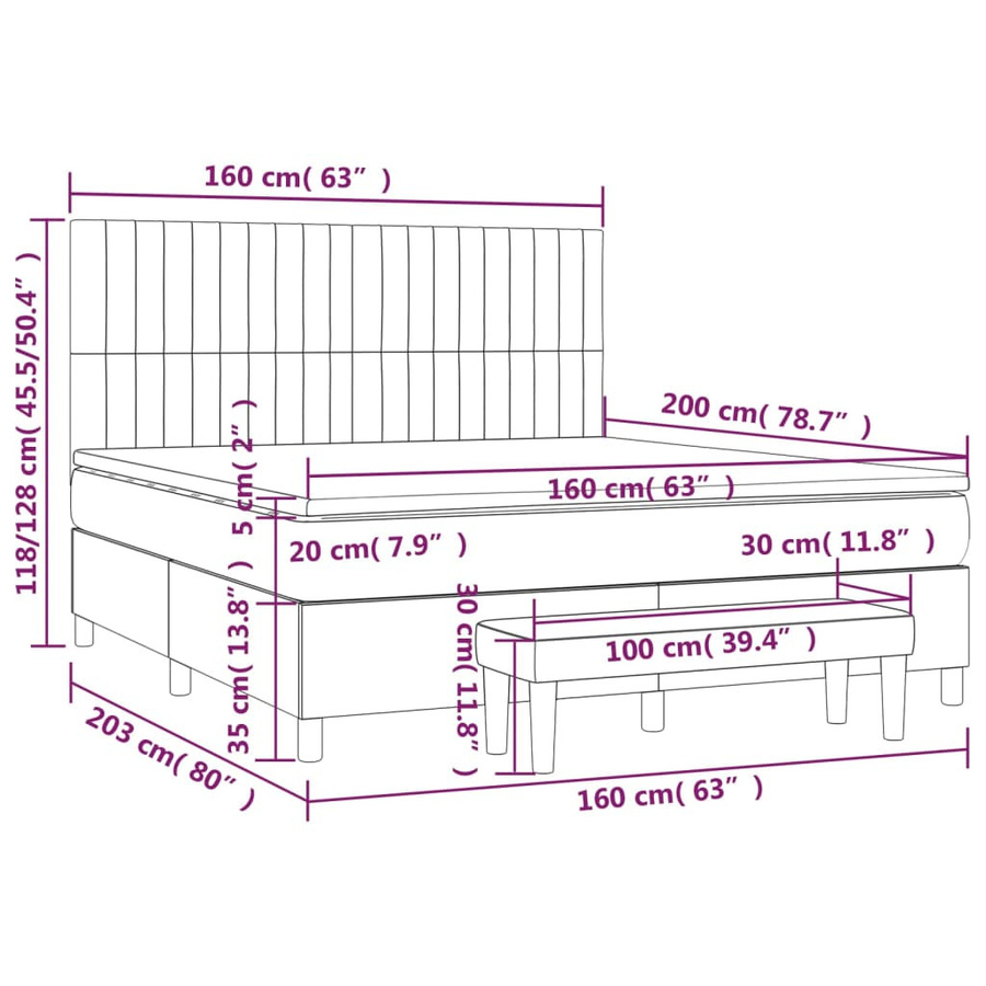 vidaXL Boxspringbett mit Matratze Hybrid-Design in Hellgrau, B/T/H: 160 x 200 x 128 cm - Bild 2
