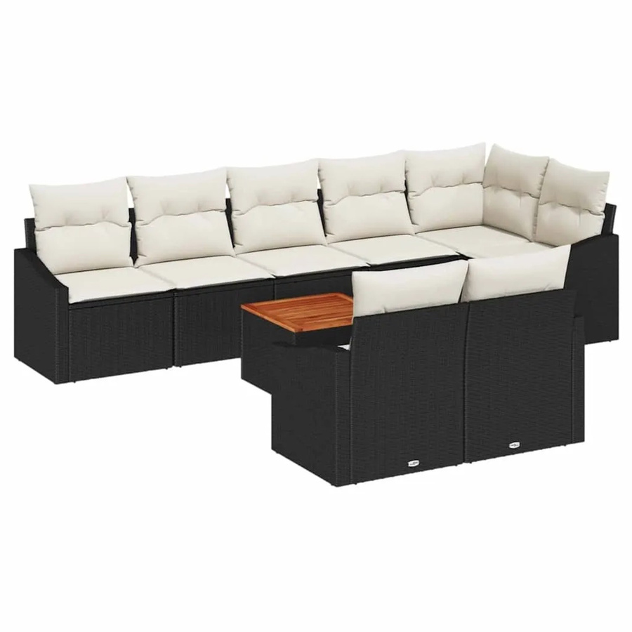 vidaXL Garten-Sofa-Set aus Poly-Rattan und Akazienholz in Schwarz mit 9-teiligem Set und Kissen - Bild 2