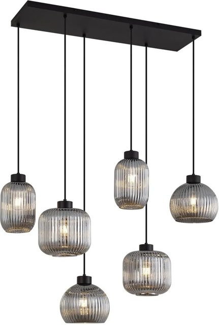 QAZQA Design-Hängeleuchte Ana in Schwarz mit 6-flammigem Rauchglas und dimmbarer LED - Bild 1