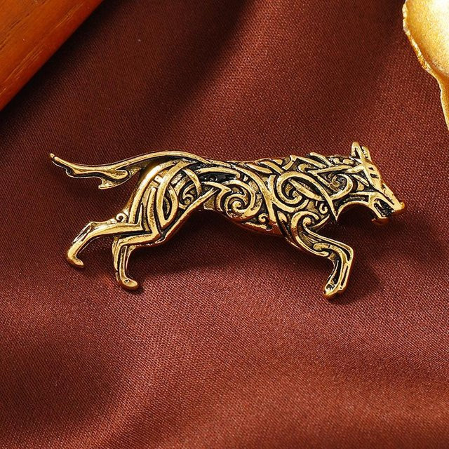 SZwatch Brosche Wolfskopf, Messing, Gold, Herren - Bild 1