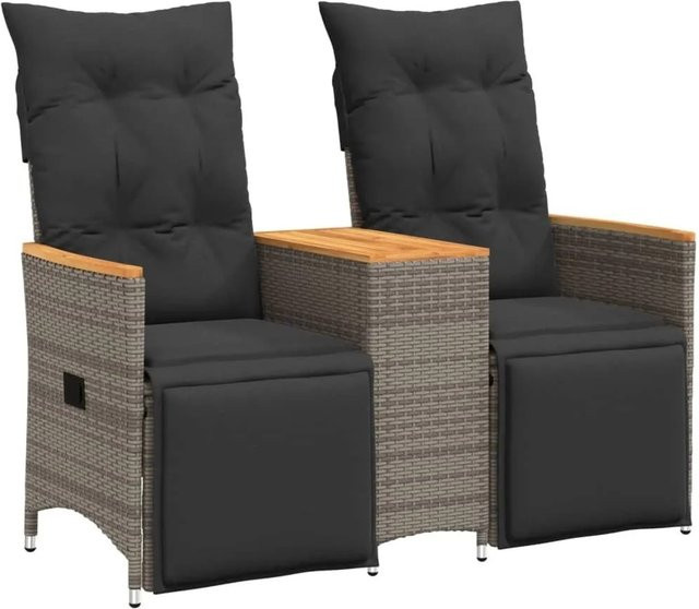 vidaXL Gartensofa 2-Sitzer mit Tisch aus PE-Rattan und Akazienholz in Grau - Bild 1