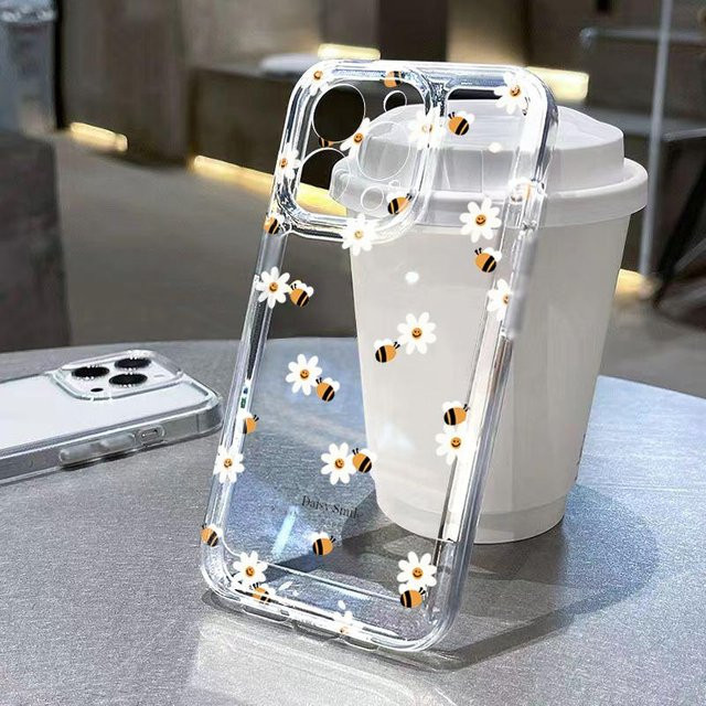 Stoßfeste iPhone Schutzhülle mit Gänseblümchen und Bienen Design in Transparent für verschiedene Apple iPhone Modelle - Bild 1